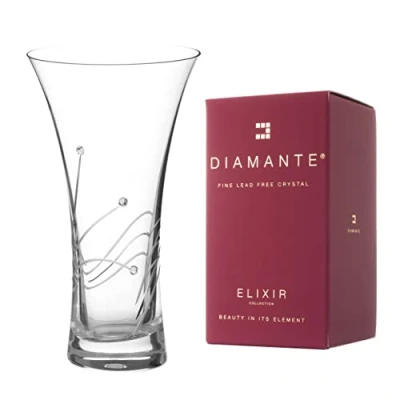 Image of DIAMANTE Swarovski Hollow Sided Trumpet Vase ‘Glasgow’ Crystal Flared with Crystals 21cm Glass