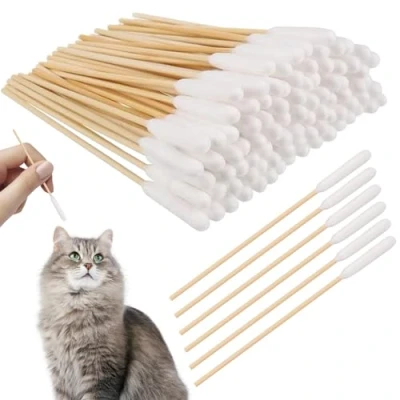 Image of Extra Large 15cm Pet Dog Ear Cleaner Swabs, 50 Pcs Enhanced Long Cane Stick Cleaning Bamboo Cotton Buds, Supplies Big Swab for Cat Dogs Wax Infection Removal