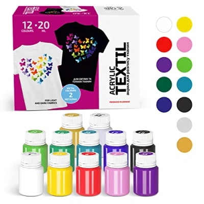 Image of 7 Artists Fabric Paint 12 Premium Paints x 20 ml Permanent For Clothes, Shoe, Sneaker, Denim, T Shirt Set