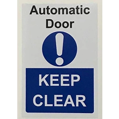 Image of Automatic fire door keep clear sign Self adhesive sticker 200mm x 150mm