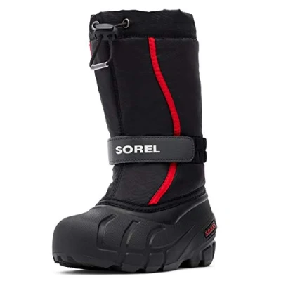 Image of Sorel KIDS FLURRY Waterproof Unisex Baby Snow Boots, Black (Black x Bright Red) Children, 8 UK