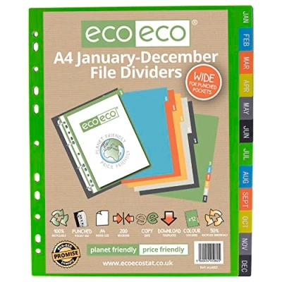 Image of eco A4 50% Recycled January December Wide File Dividers