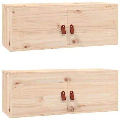 Image of vidaXL 2x Solid Wood Pine Wall Cabinets Wooden Floating TV Unit Sideboard Entertainment Centre Mounted Hanging Cabinet Media