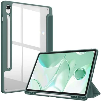 Image of Fintie Hybrid Case for Samsung Galaxy Tab S9 FE 10.9 Inch/Tab 11 Inch 2023 Tablet with Pen Holder Shockproof Protective Transparent Hard Shell on the Back, Night Green