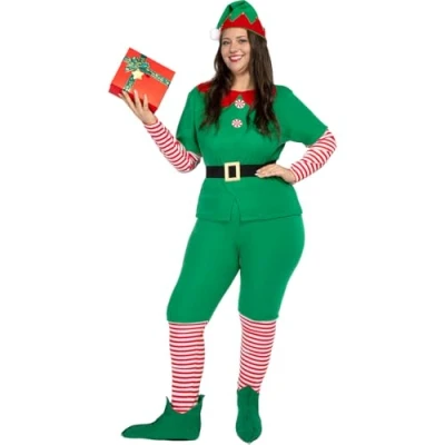 Image of Funidelia Christmas Elf Costume for woman Costumes adults, accessory fancy dress &amp; props Halloween, carnival parties Size XXL Green