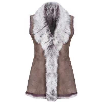 Image of Ladies Taupe Women&#039;s Soft Real Toscana Sheepskin Leather Gilet Waistcoat XL