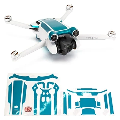 Image of WRAPGRADE Skin Stickers compatible with DJI Mini 3 Pro Accent Color (CARIBBEAN BLUE)