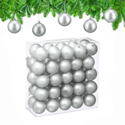 Image of Relaxdays Christmas Baubles, Set of 50, Tree Ornaments, Holiday Decorations, Plastic, Shatterproof, 6 cm, Matte, Silver