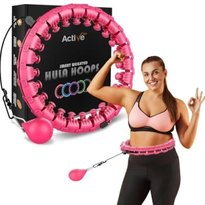 Image of K MART Smart Hula Ring Hoops, Weighted Circle 24 Detachable Fitness with 360 Degree Auto Spinning Ball Gymnastics, Massage, Adult for Weight Loss (Hot Pink)