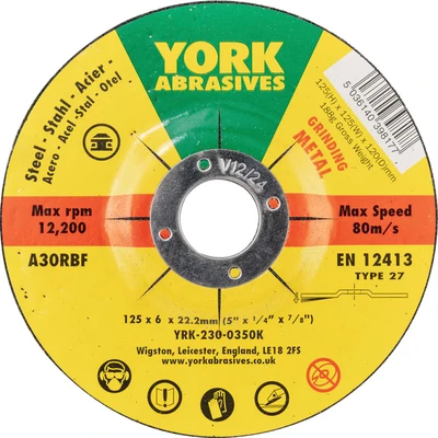 Image of York 125X6X22.23MM A30RBF DPC Grinding Disc, Type 27