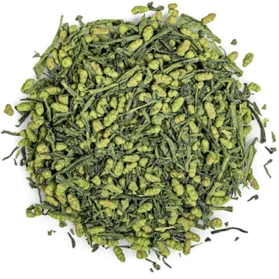 Image of Moya Organic Japanese Iri Genmaicha Green Tea Loose Leaf 100g Sencha with Rice and Matcha from Japan Vegan Friendly Packed in a Resealable Bag