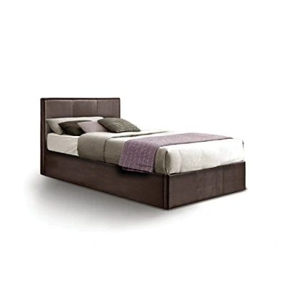 Image of Ottoman Single Storage Bed Upholstered in Faux Leather, 3 ft, Brown