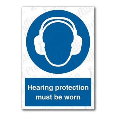 Image of Hearing Protection Must Be Worn Sign (Self Adhesive, A4)
