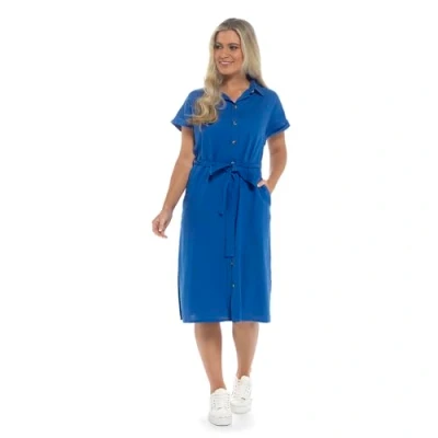 Image of undercover lingerie Ladies Linen Short Sleeve Button Dress LN347 Blue 12