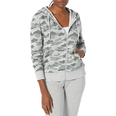 Image of Amazon Essentials Women&#039;s French Terry Fleece Full Zip Hoodie (Available in Plus Size), Grey Camo, XXL