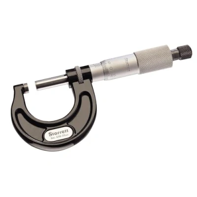 Image of Starrett 436.1MXRL 25 Outside Micrometre, Ratchet Stop, Lock Nut, Carbide Faces, 0 25mm Range, 0.01mm Graduation, +/ 0.002mm Accuracy