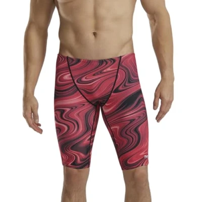 Image of TYR Men&#039;s Durafast Elite Athletic Jammer Swimsuit Swim Trunks, Red Vitality, 34