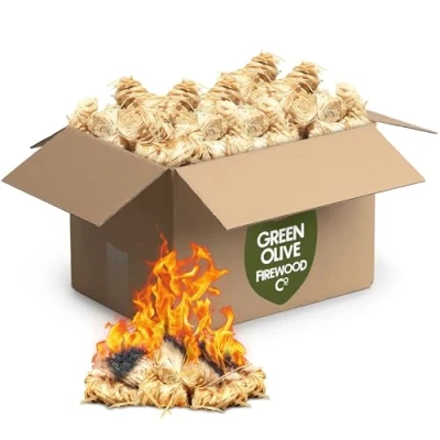 Image of Green Olive Firewood Wood Wool firelighters Natural for Burners, Pizza Oven, Campfires &amp; more bbq Lighters Eco 350 Piece Box
