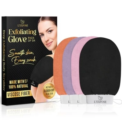 Image of L&#039;Exfose Kessa Hammam Deep Exfoliating Glove for Shower Korean Mitt Body Scrubber Ideal Dead Skin Remover, Keratosis Pilaris &amp; Self Tanning to Improve Tone 100% Natural Viscose