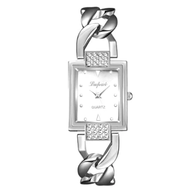 Image of JewelryWe Womens Rectangular Bracelet Watch: Iced Out Rhinestone Analog Quartz Gold Sliver Adjustable Dress Watch Elegant Watches Gifts for Girlfriend Mother Wife