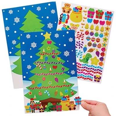 Image of Baker Ross FX351 Christmas Tree Sticker Scenes Pack of 5, self adhesive Stickers for Kids, Crafts Children