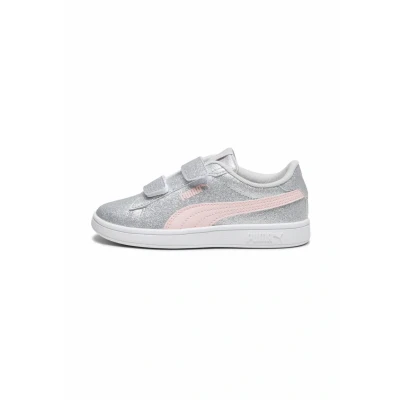 Image of PUMA Smash 3.0 Glitz Glam V PS Sneaker, Glacial Gray Frosty Pink, 1.5 UK Child