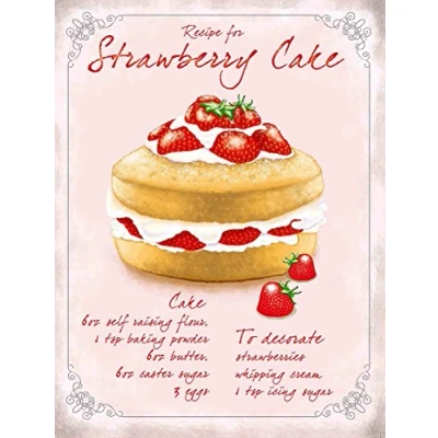 Image of STRAWBERRY CAKE RETRO METAL TIN WALL PLAQUE SIGN NOVELTY GIFT Home DECOR KITCHEN (150MM X 200MM (6&quot; 8&quot;)