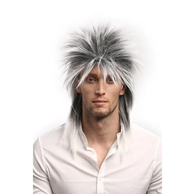 Image of Wig ME UP 90891 ZA60TZA1 Men &amp; Ladies Party Halloween 80s Punk Wave Pop Star Black Grey backcombed spiky mullet