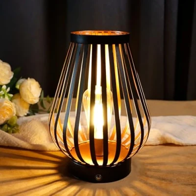 Image of JHY DESIGN Metal Cage LED Lantern 20cm High Battery Powered Cordless Accent Light with Edison Style Bulb Great for Weddings Parties Patio Events Indoors Outdoors Christmas Decorations