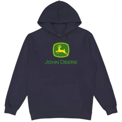 Image of John Deere Hooded Sweatshirt, Trademark Logo, Heather Gray, Navy With Green / Yellow XXL