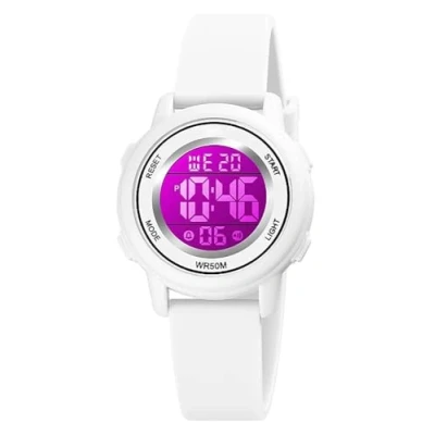 Image of Womens Digital Watches LED Screen Military Waterproof Alarm Stopwatch 7 Color Backlight Sports Watch, B White,
