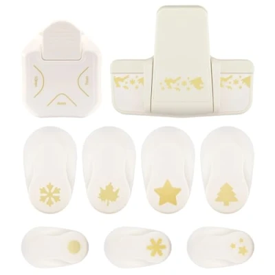 Image of Vaessen Creative Craft Paper Punch Christmas 9 Pcs Various Sizes Circle Cutter for Crafting and Card Making Leaf, Circle, Tree, Snowflakes, Stars