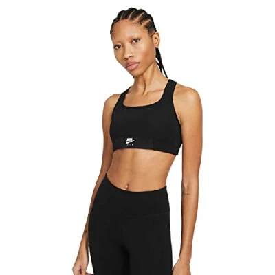 Image of Nike CZ7213 010 Swoosh AIR Bra Sports Womens Black/Black/(Reflective silv) L