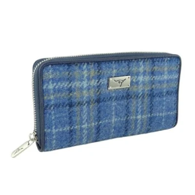 Image of Glen Appin Harris Tweed Large Zip Purse LB2100 Staffa (Colour 129 Blue)