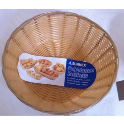 Image of 6 x SUNNEX POLY RATTAN ROUND BASKET C03002 (CPS) 20x 7 (H) cm BUFFET DISPLAY BREAD ROLL,CROISSANT PRESENTING FOOD BASKETS