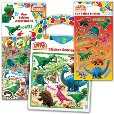 Image of Paper Projects 01.70.24.040 World of Dinosaur Roar Super Sticker Pack Big Bundle for Scrapbooking and Decoration Reusable on Non Porous Surfaces, White/Red, 23.5cm x 15cm