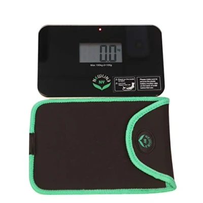 Image of NewlineNY Step on Super Mini Smallest Travel Bathroom Scale with Protection Sleeve: SBB0638SM BK (Black) + NY SMS S001 BG