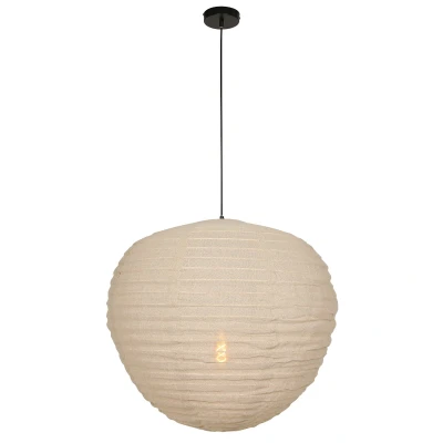 Image of Bangalore Spherical Pendant Ceiling Light Wood Blank, Linen Fabric, Metal