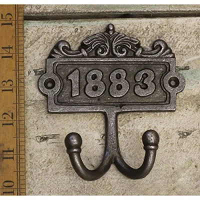 Image of HARDWARE FOR YOU LTD 1 1883 PLAQUE ANTIQUE FINISH CAST IRON DOUBLE ROBE HAT &amp; COAT HOOK PEG
