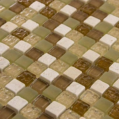 Image of Luxury Brown Beige, Bronze &amp; Ivory Stone Mix Glass Mosaic Wall Tiles Sheet 8mm