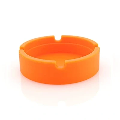 Image of Suneast Cigarette Ashtray, Round Silicone High Temperature Heat Resistant Cigar Ashtray with 4 Slot, Portable Windproof Ash Tray Bin for Outdoor or Home Orange