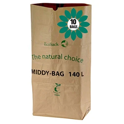 Image of 140 Litre x 10 Paper Compostable Wheelie Bin Liners Biodegradable Sacks/Liners Bioliner Eco Sack Bags with All Green Composting Guide