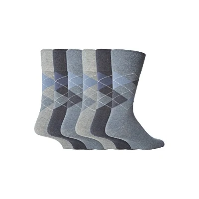 Image of 6 Pairs men&#039;s gentle grip no elastic socks 11 uk, 39 45 eur Blue argyle MGG21