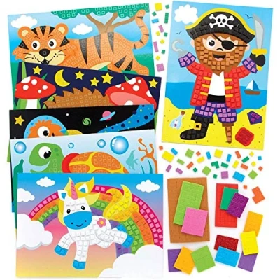 Image of Baker Ross FE502 Assorted Mosaic Kits Pack of 6, Tiles Arts and Crafts, for Children, Creative Activities Kids