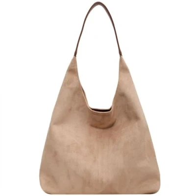 Image of ZHKVAG Suede Hobo Bags for Women,Brown Bag,Suede Tote Bag Women,Leather Slouchy Purse Shoulder (Beige)