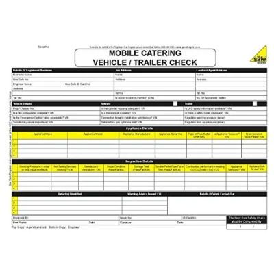 Image of GAS SAFETY PAD ENGINEERS CHECK VEHICLE TRAILER INSPECTION CERTIFICATE 50 SET BOOK