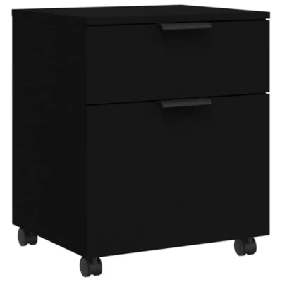Image of vidaXL Black Mobile File Cabinet with Wheels Portable Office Storage Unit Drawers, 45x38x54cm, Made of Durable Engineered Wood