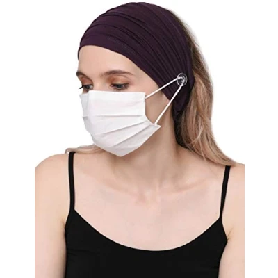 Image of Deresina Stretchy Extra Wide Headband with Button for Facecover Masks (Mulberry (Mask Not Included))