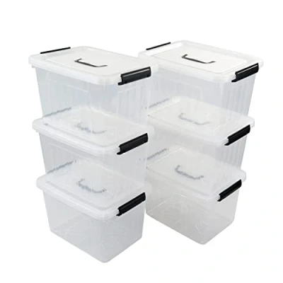Image of Afromy 6 Pack 12 L Storage Box, Plastic Latch Bin with Handle/Lid, Clear