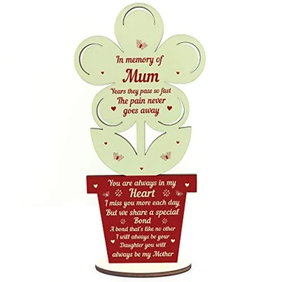 Image of RED OCEAN In Memory Of Mum Wooden Flower Memorial Gift For Mothers Day Love Sign Keepsake